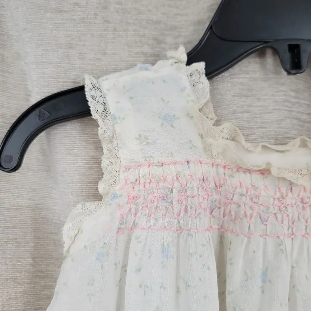 Vintage Infant Cottagecore Nightgown Prarie Smocked Lace Floral